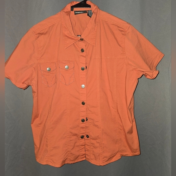 Harley-Davidson Tops - Harley-Davidson Women's Orange Button-Up Shirt Size XL | Western Style Pockets